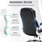 Executive Office Chair, High Back Faux Leather Ergonomic Office Desk Chairs with Wheels, 90-120° Rocking Managerial Swivel Home Computer Chairs with Flip up Arms Lumbar Support(Black)