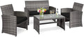 COSTWAY Patio Furniture Set 4 Pieces, Outdoor Wicker Chairs Sofa w/Coffee Table and Soft Cushions, Rattan Conversation Sets for Patio Lawn Backyard Yard Pool Garden, Black