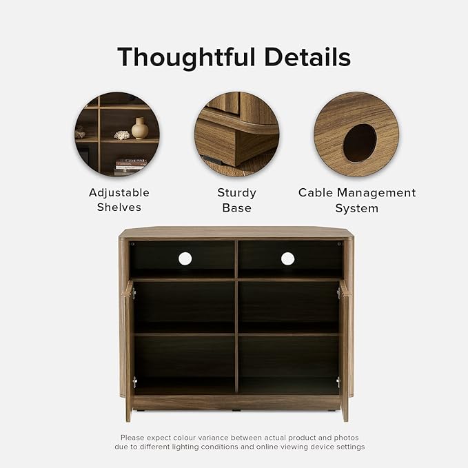 mopio Brooklyn Corner Storage Cabinet, Mid Century Modern Buffet, Entertainment Center, Storage Cabinet with Doors and Shelves, Media Cabinet for 55 inch TV Stand, for Living Room