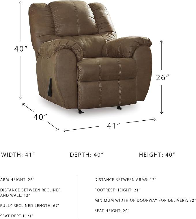 Signature Design by Ashley McGann Faux Leather Oversized Manual Rocker Recliner, Light Brown