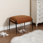 DUOMAY Cute PU Leather Single Footrest, Upholstered Footstool with Black Metal Legs Mid Century Modern Vanity Room Ottoman Shoe Stool for Living Room Bedroom Dressing Room, Brown