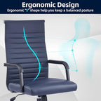 Office Chair, Ergonomic Executive Conference Room Chairs, Ribbed Leather Desk Chair with Lumbar Support, Adjustable Height Mid-Back Swivel Chair with Padded Seat and Square Tube Armrests