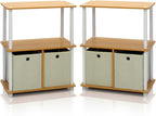 Furinno Go Green 3-Tier 2-Bin Multi-Purpose Storage Shelf (Set of 2), Beech
