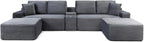 150" Oversized Modular Sectional Sofa,Deep Seat Cloud Corduroy Boneless Couch with Cup Holders,USB Ports, Wireless Charging & Storage Box,Upholstered Modular Sleeper Sofa for Living Room (Grey)
