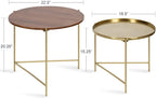Kate and Laurel Ulani Modern Nesting Coffee Table; Set of 2; Walnut and Gold; 22.5 x 20.25; Decorative Sophisticated Mango Wood and Metal End Tables for Display and Storage