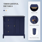HLR Accent Cabinet with 3 Drawers and Door, Wooden Storage Cabinet with Shelves, Sideboard for Living Room, Entryway, Navy Blue