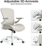 EUREKA ERGONOMIC Leather Desk Chair, PU Leather Office Chair with Wheels and 3D Adjustable Armrests, Executive Office Chair, Ideal for Home and Office, Greige