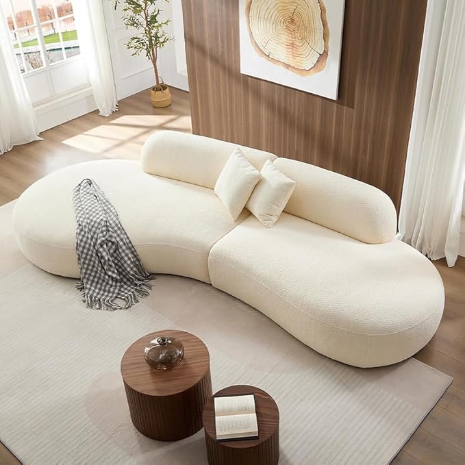 135.4" Oversized Curved Sofa Couch Modern 6-Seat Round Boucle Sectional Sofa Couch with Chaise & Pillows for Living Room Apartment Furniture,No Assembly Needed (Beige+Left-Facing)