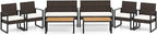 Tangkula 8 Pieces Patio Furniture Set, Outdoor Rattan Conversation Set w/Cushioned Chairs & Wood Plastic Coffee Table, Wicker Sectional Seating Furniture for Backyard, Poolside, Porch (Off White,2)