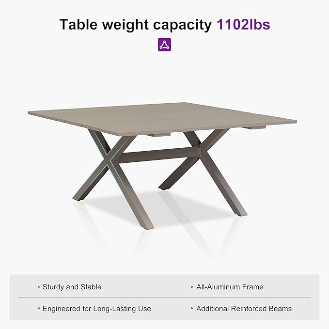 PURPLE LEAF Outdoor Dining Set for 8 All-Weather 9 Piece Patio Aluminium Dining Large Square Table and Rope Weave Chairs Included Cushions for Backyard Deck Indoor Patio Furniture Set Champagne