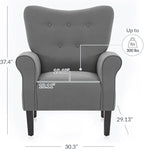 BELLEZE Modern Accent Chair, High Back Armchair, Upholstered Wingback Side Chair, Padded Single Sofa with Wooden Legs for Living Room, Bedroom - Gray