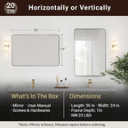 ANDY STAR Wall Mirror Brushed Nickel for Bathroom, 24x36x1 Rounded Rectangle Mirror with Stainless Steel Silver Metal Frame, Modern Bathroom Vanity Mirror