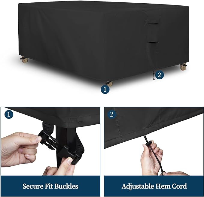 Easy-Going Rectangle Patio Furniture Cover Waterproof Outdoor Dining Table and Chair Cover Anti-UV Outside Sectional Sofa Set Covers (130"L x 84"W x 28"H, Black)