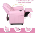 Costzon Kids Recliner Chair with Cup Holder, Toddler Room Furniture Children Armrest Sofa w/Headrest & Footrest for Girls Boys Baby Bedroom, PU Leather Couch (Pink)