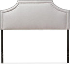 Urban Upmarket Modern and Contemporary Fabric Upholstered Headboard, Nailded Trim Head Board Beige/Queen