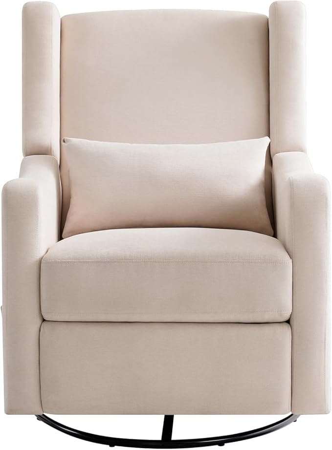 Harkawon Wingback Glider Rocking Recliner, Swivel Rocker Recliner Chair, Nursery Rocking Chair, Fabric Chair with Lumber Support, High Back, Deep Seat, for Living Room, Bedroom, Beige