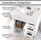 Hanover 36 Set Includes w, White Lanesboro 36'' Vanity Sink Combo for Bathroom, Powder Room | Pre-Assembled 2 Doors, 3 Drawers | Accent Mirror | Artificial Stone Countertop, Cabinet, 36 inches