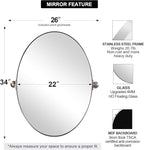 ANDY STAR Brushed Nickel Bathroom Mirror, 22 x 34 Inch Oval Pivot Mirror for Wall, Unique Farmhouse Tilt Mirror in Slim Silver Stainless Steel Metal Frame for Bedroom, Powder Room