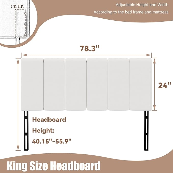 Yongchuang White Headboard King Size Upholstered Faux Leather Headboards King Bed Headboard Adjustable Height Head Board Panels