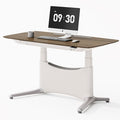 COLAMY Electric Standing Desk, Whole-Piece Gaming Desk with Dual Motors, Ergonomic Footrest, Drawers for Storage, Adjustable Height Sit-Stand Desk for Home Office (Veneer Desktop, Walnut + White)