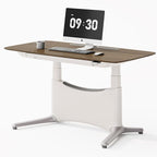 COLAMY Electric Standing Desk, Whole-Piece Gaming Desk with Dual Motors, Ergonomic Footrest, Drawers for Storage, Adjustable Height Sit-Stand Desk for Home Office (Veneer Desktop, Walnut + White)