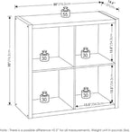 Furinno Cubicle Book Shelf, 4-Cube Bookself, Thick Frame Bookcase with Reversible Open Back, 14.6 x 30 x 30, for Living Room, Bedroom, Home Office, Amber Pine