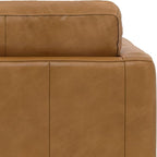 SIMPLIHOME Morrison Accent Chair - 43 inch Wide Upholstered Top Grain Genuine Leather Mid-Century Modern Arm Chair with Solid Wood Frame in Sienna, for Living Room or Bedroom with 2 Bolster Pillows