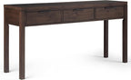 SIMPLIHOME Hollander Console Table - 60 Inch Wide Solid Wood Sofa Table in Warm Walnut Brown, Contemporary Storage Table for Entryway or Living Room with 3 Drawers and Sleek Metal Hardware