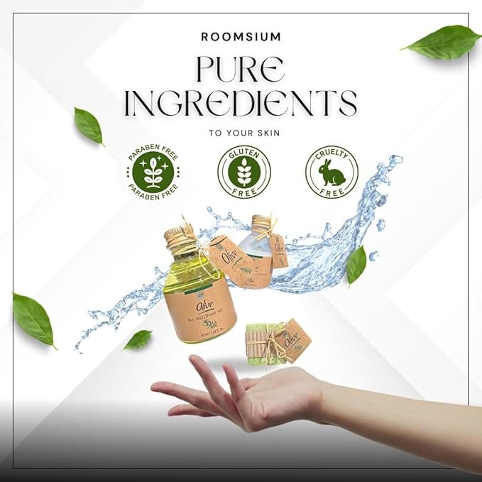 Turkish Bath Set by Roomsium, Olive Box Hotels, Airbnb essentials for hosts |Paraben-free-Toiletries for Hotels, Airbnb- Shampoo,BodyLotion,BodyGel, HairConditioner,125 Pieces (25 Individual boxes)