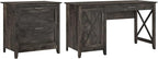 Bush Furniture Key West 54W Computer Desk with Storage and 2 Drawer Lateral File Cabinet in Dark Gray Hickory