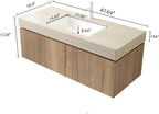 48 Inch Floating Bathroom Vanity with Sink, Wall-Mounted Bathroom Vanity with Drawer and 2 Doors, Roma Travertine-Pattern Countertop and Ceramic Basin, Pre-Assembled, White Oak