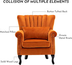 Accent Reading Arm Chairs Midcentury Modern Comfy Corner Sofa Chair, Wingback Waiting Room Club Chair with Tufted Back for Living Room/Bedroom/Reception Room, Velvet Orange