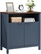 Buffet Cabinet with Storage - Modern Farmhouse Rustic 32 Fluted Sideboard Storage Cabinet Buffet with Adjustable Shelves, Coffee Wine Bar Organizer for Dining Room (Navy Blue)