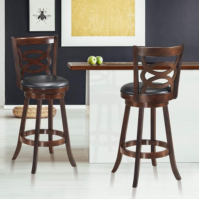 ERGOMASTER Swivel Bar-Stools Set of 2 Counter Height Barstool 29 Inch Seat Bar Chair Rubberwood Frame Brown for Rustic & Classic