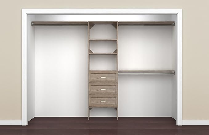 ClosetMaid SuiteSymphony Closet Organizer with Shelves and 3 Drawers, 25-Inch-Natural Gray