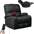 LEVELEVE Rocking Recliner Chair, Massage Rocker Recliner Chair with Vibration Massage and Heat, USB and Type-C Ports,360° Swivel Faux Leather Chairs, Living Room, Bedroom, Nursery, RV, Black