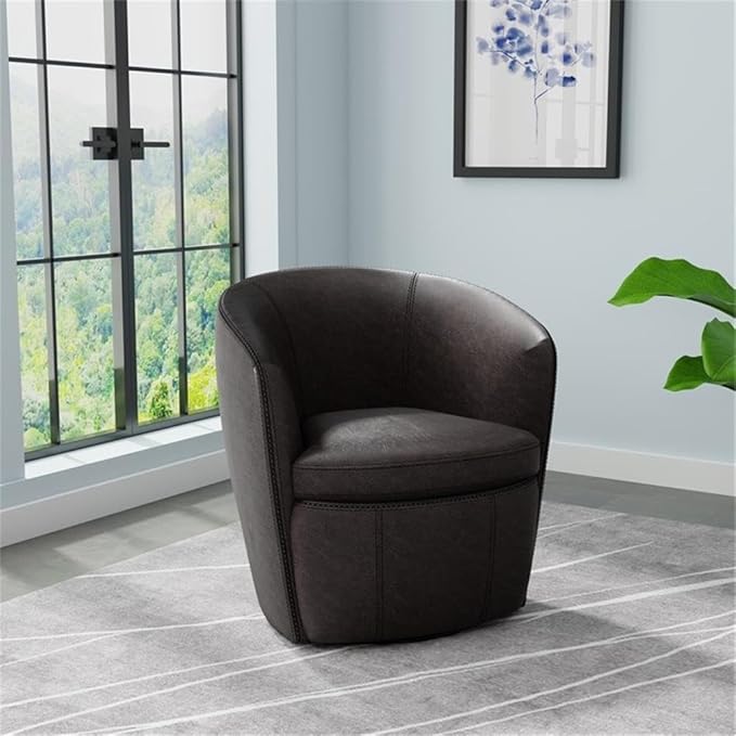 Pemberly Row Vintage Slate All Italian Leather Swivel Club Chair