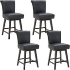 CHITA 26 Inch Counter Height Swivel Bar Stools Set of 4, FSC Certified Modern Upholstered Faux Leather Swivel Barstool Chair with Back, Black
