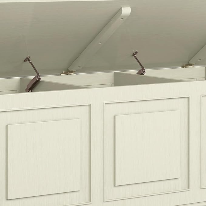 SIMPLIHOME Connaught Entryway Storage Bench - 51 inch Wide Solid Wood Storage Trunk Seat in Antique White, Traditional Bench for Entryway or Living Room with Lift-Up Lid and Decorative Moulding