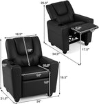 Costzon Kids Recliner Chair with Cup Holder, Toddler Furniture Children Armrest Sofa w/Headrest & Footrest for Girls Boys Baby Bedroom, Kids Room, PU Leather Kids Recliner Couch (Black)
