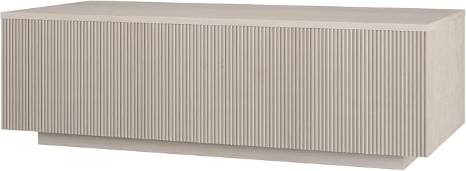 Henn&Hart 48" Fluted Rectangular Low-Profile Coffee Table for Living Room, Family Room, or Office, Alder White