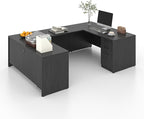 100.4" U-Shaped Executive Computer Desk with Lockable File Cabinets, Large Home Office or Business Workstation with Drawers, Cable Management (Gray)