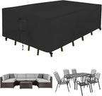 Easy-Going Rectangle Patio Furniture Cover Waterproof Outdoor Dining Table and Chair Cover Anti-UV Outside Sectional Sofa Set Covers (130"L x 84"W x 28"H, Black)