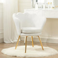 Teddy Vanity Chair with Back, Mid-Century Modern Small Accent Chair for Living Room, Golden Metal Legs Upholstered Boucle Makeup Chair, 1Pcs Bedroom Armchair, White