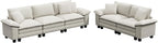 PHI VILLA Cloud Modular Couches Sets, 2 Pieces Comfy Sectional Sofa Set with Loveseat, 5-Seater Upholstered Couch for Living Room, Chenille Fabric, Beige