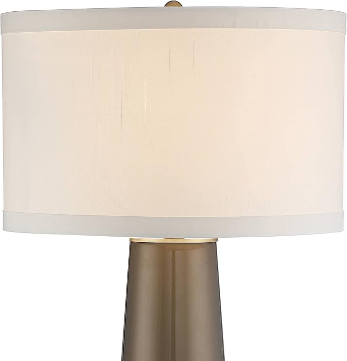Possini Euro Design Karen Modern Table Lamp 37 1/2" Tall with Clear Round Riser Dark Gold Glass Column Off White Fabric Drum Shade for Bedroom Living Room House Bedside Nightstand Office Entryway