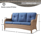 HUMMUH Patio Furniture 7 Pieces Outdoor Furniture Set PE Wicker Patio Couch with Swivel Rocker Chairs,Patio Ottomans,Outdoor Tables, Yellow/Blue