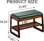 latifolia Solid Wood Bench, Entryway Shoe Bench with Cushion, 2 Tier Shoe Storage Organizer for Hallway, Living Room(Green,21.65''L)
