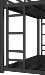 Twin XL Over Queen Bunk Bed Frame with Noise Reduced Design, Heavy Buty Floor Bunk Bed Twin XL Over Queen Bunk Beds with Build in Ladder for Adults, Teens(Black Floor Bunk Bed)