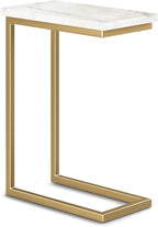 SIMPLIHOME Skyler 18-inch Wide Metal Table in White/Gold, C-Shaped Industrial-Style Side Table with Genuine Marble Top for Living Room, Bedroom, or Home Office